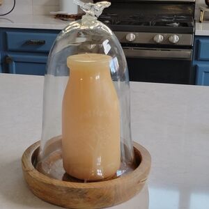 Bee Glass Cloche with Wood Base and Honey Candle